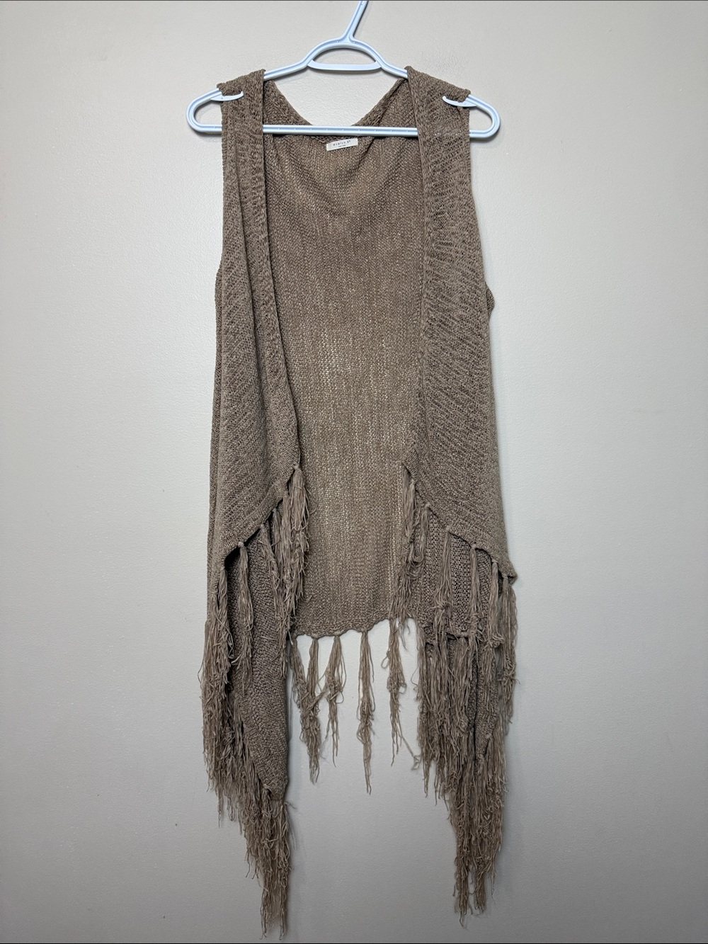 Anthropologie x Evelyn K Fringed Knit Vest in Taupe -OS